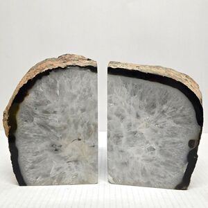 LARGE SET OF NATURAL QUARTZ AGATE CRYSTAL GEODE BOOKENDS